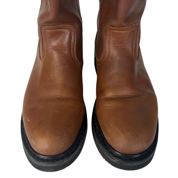 Mens Brown Leather Pull On Work Boots Thick Sole Western Style Size 7.5 main image 11